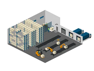 Warehouse Technology Template 2.5d illustration isometric template vector warehouse