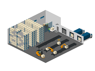 Warehouse Technology Template 2.5d illustration isometric template vector warehouse