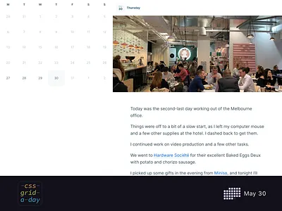 Journalling App | CSS Grid May 30 calendar css grid diary grid grid logo journal journalling
