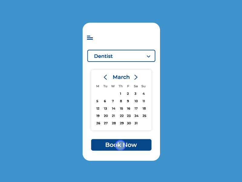 Appointment Booking Interaction aftereffects booking booking app booking commerce booking system dentist gif illustrator interaction mobile ui motion ui uiux webkul