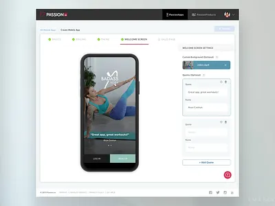 PassionApps Testimonials add background custom desktop interface login mobile app mobile app builder passion passion.io product quotes saas testimonials ui