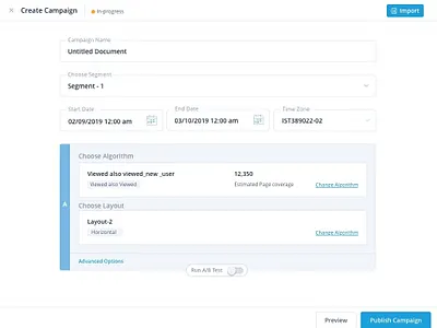 Recommendation Campaign ab test campaigns dashboard recommendation ui ux