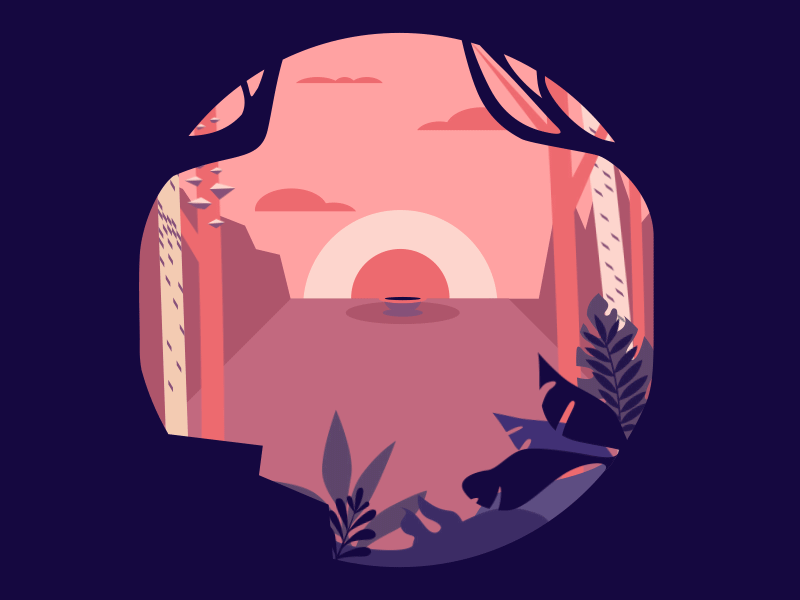 sunset valley animation design forest illustration landscape loop motion nature sun vector