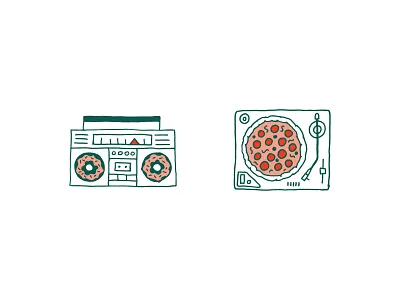 Pizza & Donuts boom box braizen branding doughnuts illustration pizza restaurant turntable