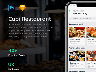 Free Mockup | Capi Restaurant Ios Ui Kit design free freebie minimal photoshop sketch ui ui design ui kit ux ux design