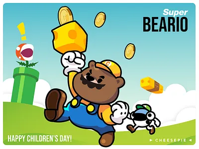 Super Beario! bear fish illustration sketch