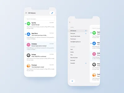 Email App adobexd email app email client flat design inbox ios app mobile menu