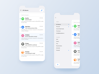 Email App adobexd email app email client flat design inbox ios app mobile menu
