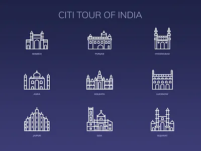 City Tour of India cities city design flat icons illustration illustrator india indian monuments tour tourism tourisminindia travel ui vector