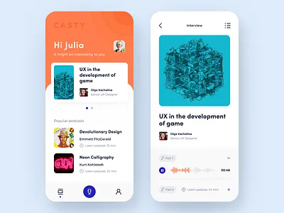 Casty — Podcast Player App audio app blog communication content create education app enjoyment entertainment information leisure listen mobile design player application podcasting podcasts podcasts app product design speaker subscribe topic