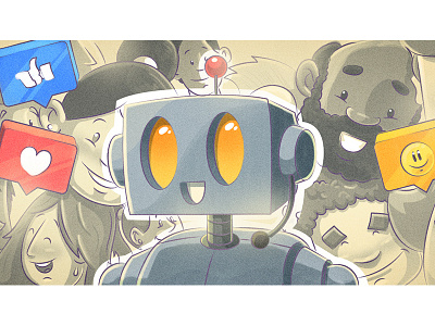 Artificial Intelligence And Customer Loyalty blog cover cartoon character creative digital art freshdesk illustration photoshop visualisation