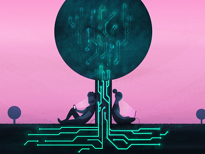Plant power character design circuit circuitry editorial electronic illustration nature photoshop science scientific sunset tree