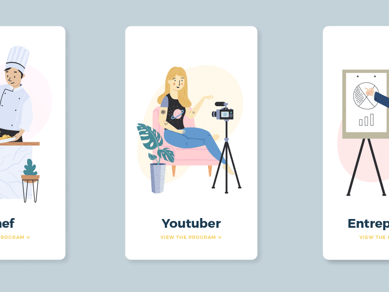 Character design for app animation app app illustration cartoon character character animation chef entrepreneur filmmaker flat illustration minimal simple ui ui illustration ux vector website woman woman illustration