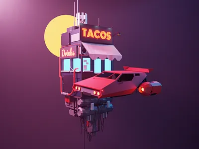 Cyberpunk Taco 3d blender cyberpunk design diorama hovercar illustration low poly lowpoly lowpolyart model render sci fi scifi space
