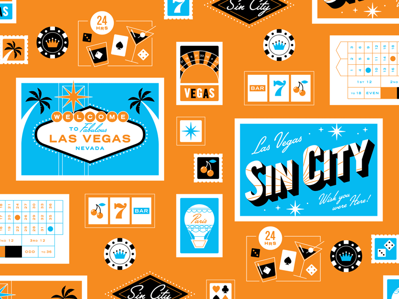 TripActions — Las Vegas casino cocktails gambling illustration las vegas mural postcard slots stamp travel trip actions tripactions typography vegas