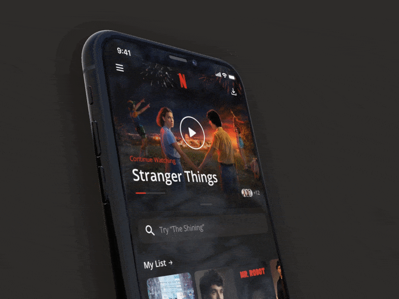 Netflix Home App animation app design cards ios movies netflix player search sheet ui video