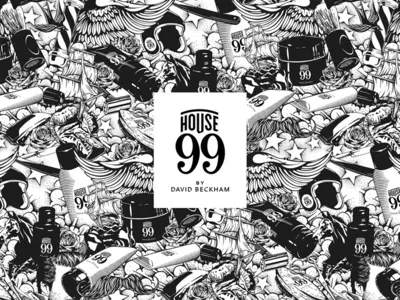 House 99 By David Beckham beckham black and white branding branding design cosmetics design detail drawing hand drawn illustration illustrator packaging pen pencil tattoo art tattoos vector vector illustration