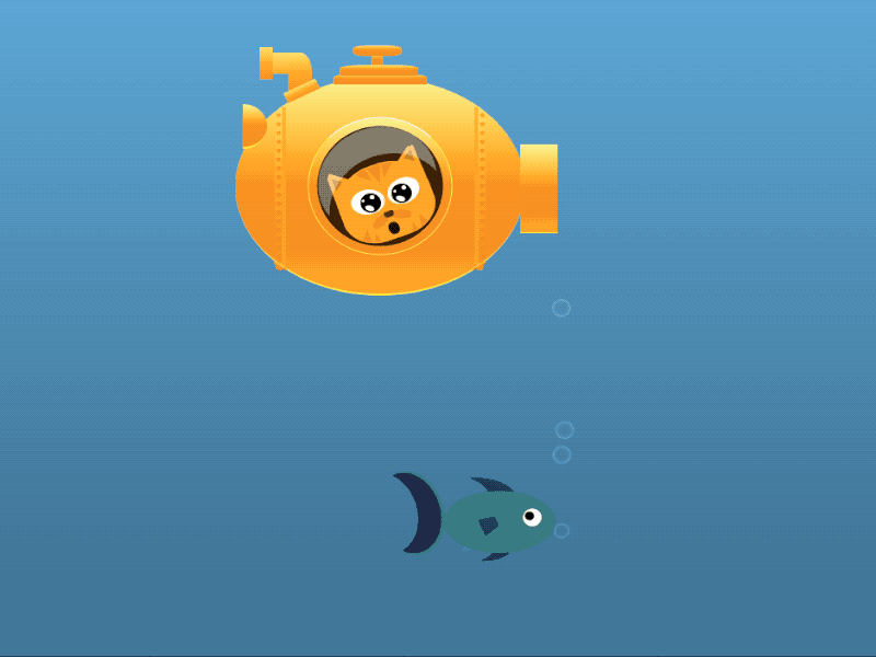 The Kitty and the Submarine animation animation art art character characterdesign css css 3 css animation css animations design drawing fish fishing frontend illustration logo ocean sea submarine ui