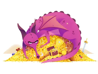 MINE! cartoon dragon drawing illustration treasures