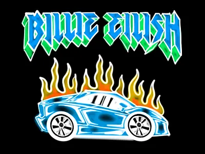 Billie Eilish burning car airbrush airbrush apparel billie eilish clothing concert fashion music merch samborghini shirt streetwear t shirt