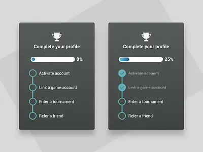 Profile completion clean complete completion esports platform product profile simple ui web