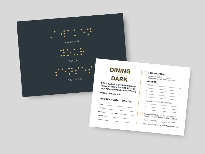 Awaken Your Senses brail design invite rsvp vision loss