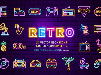 Retro Neon branding dashboard design flat flat icons graphic design icon icons icons design logo logo branding logo design retro social media startup startup icon