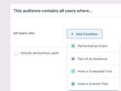 Audience Type actions add condition dropdown list options select action