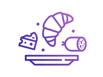 Breakfast Icon for a Coffee Shop breakfast cheese coffee shop coffeeshop croissant flat food food icons gradient icon illustration lineart outline sausage