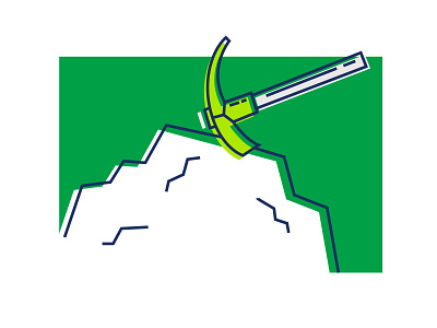 Prospecting dig gold rush illustration monoline pick ax rocks