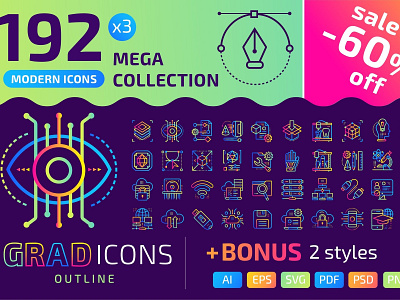 192+ Icons Bundle — GRADICONS (-60%) branding bundle dashboard design flat flat icons graphic design icon icons icons design logo logo branding logo design social media startup startup icon