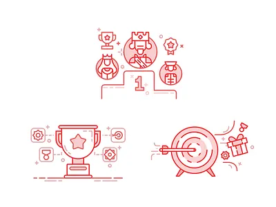 Various Gamification Illustrations (3) achievement badge icon illustration jack king leaderboard line medal queen reward target trophy