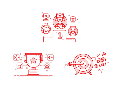Various Gamification Illustrations (3) achievement badge icon illustration jack king leaderboard line medal queen reward target trophy