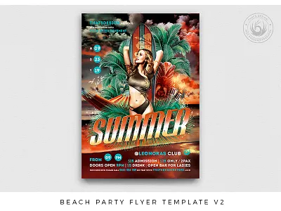 Beach Party Flyer Template V2 bar bash beach club design exotic flyer luau night party photoshop poster psd summer sunset surf template thatsdesign tiki tropical