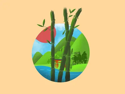 Bamboo and scene bamboo design graphic illustration japanese mountain scenery