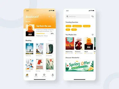 Reading Application app banner ad book clean concise design kit minimalism mobile app reading search trending ui