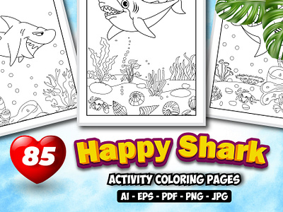 85 Happy Shark Vector Activity Pages