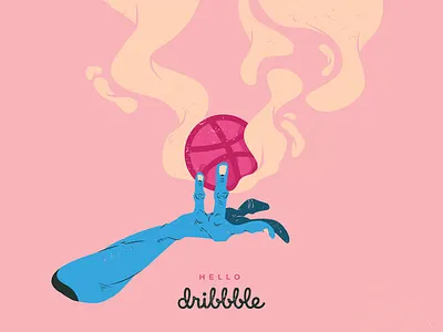 Hello dribbble! blue hand hello illustration smoke