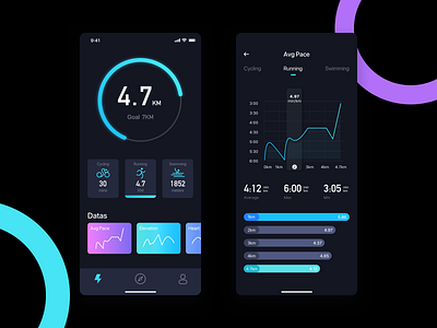 FITNESS APP app color dark theme design fitness page running training ui