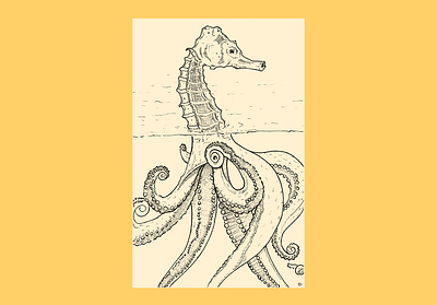 Octohorse black and white color design graphic design hand drawn illustration pen