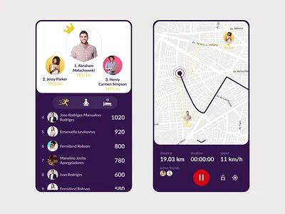 Leaderboard & Location Tracker 019 020 dailyui iphone 8 plus leaderboard location location app location tracker mapping sport sport app tracker ui ux uxdesign