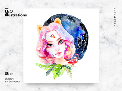 Leo constellation figure drawing watercolour 插图 设计
