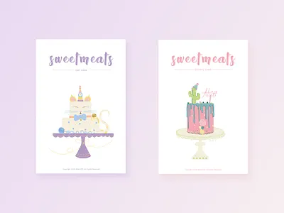 sweetmeats4 botany cake cat drawing design flat flower greens pink vector 平，插图，人