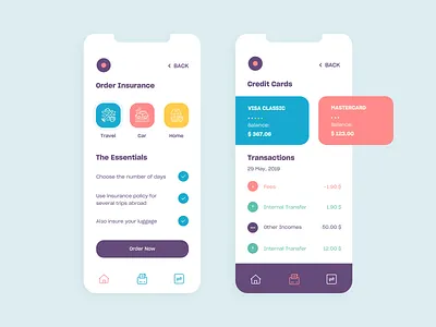 Banking App banking card color design mobile travel ui ux vector web