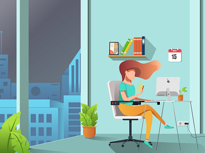 Working building design illustration office room vector work working