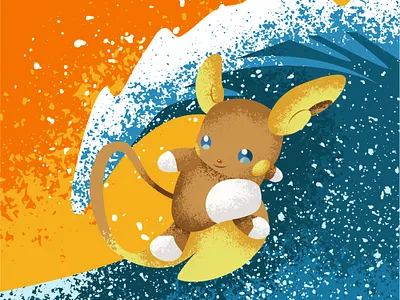Surfing Raichu! alola alolan art beach conceptual electric illustration love pokemon raichu shading stipple summer surf suring vector wave