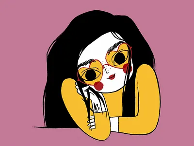 Romance makes you blind. drawing glasses heart illustration portrait red romance yellow