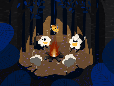Popcorn growth ritual drawing fire illustration nature night popcorn procreate ritual woods