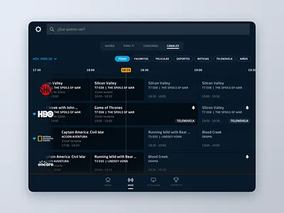 DirecTV Go // TV Guide live tv media sketch tablet tv guide ui ux visual design