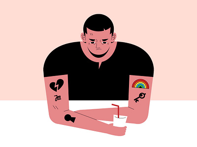 Let's drink boy character character design face illustration man people pride queer rainbow tattoo vector